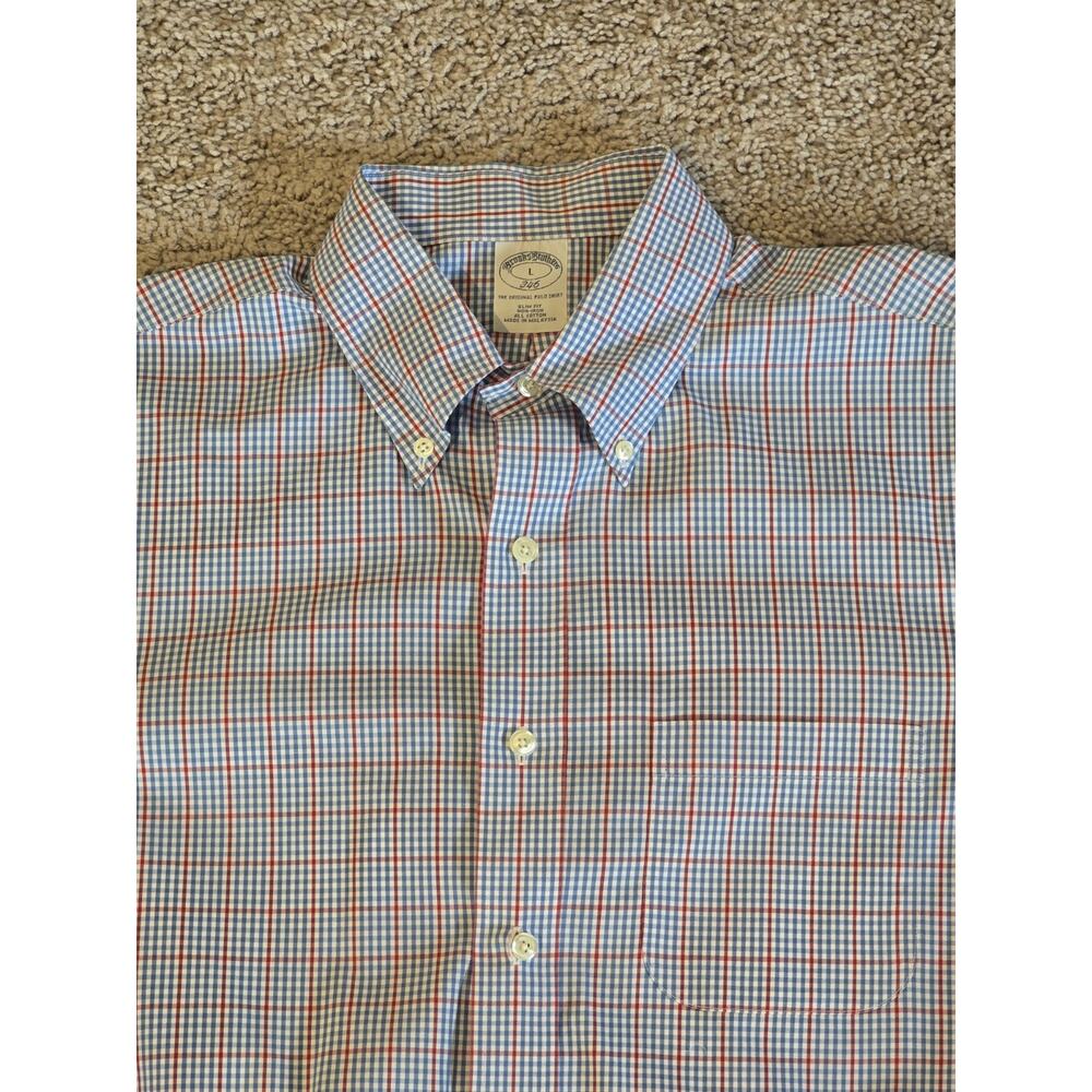 Brooks Brothers 346‎ Mens L Blue Red White Stripe Slim Fit Button Down
